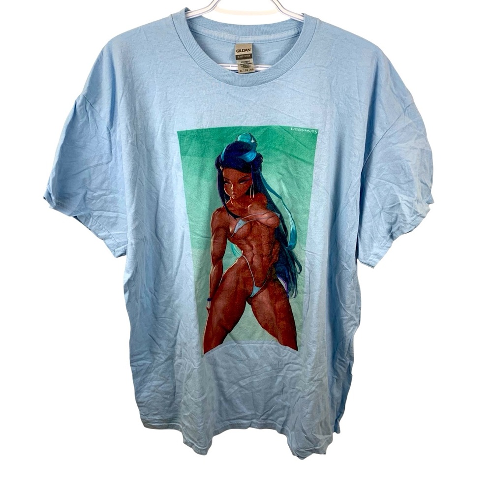 Anime Manga Graphic Tee Men's XL RedBubble T-shirt Cute Robots Light Blue